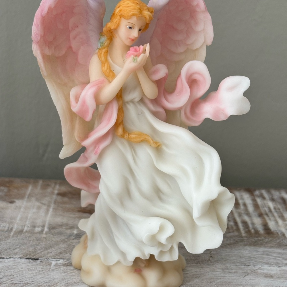 Serene Angel Figurine with Pink and White Details - Picture 2 of 5